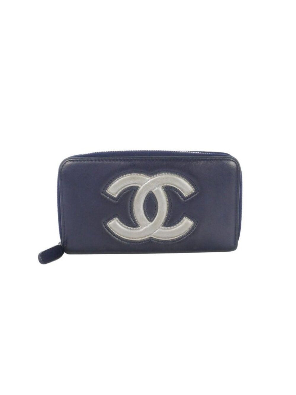 Chanel Air Line Zip Around Mini Wallet Navy Silver